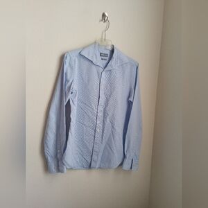 Michael Kors Dress Shirt Men 15 Blue & White Long Sleeves Preppy Office Versatil